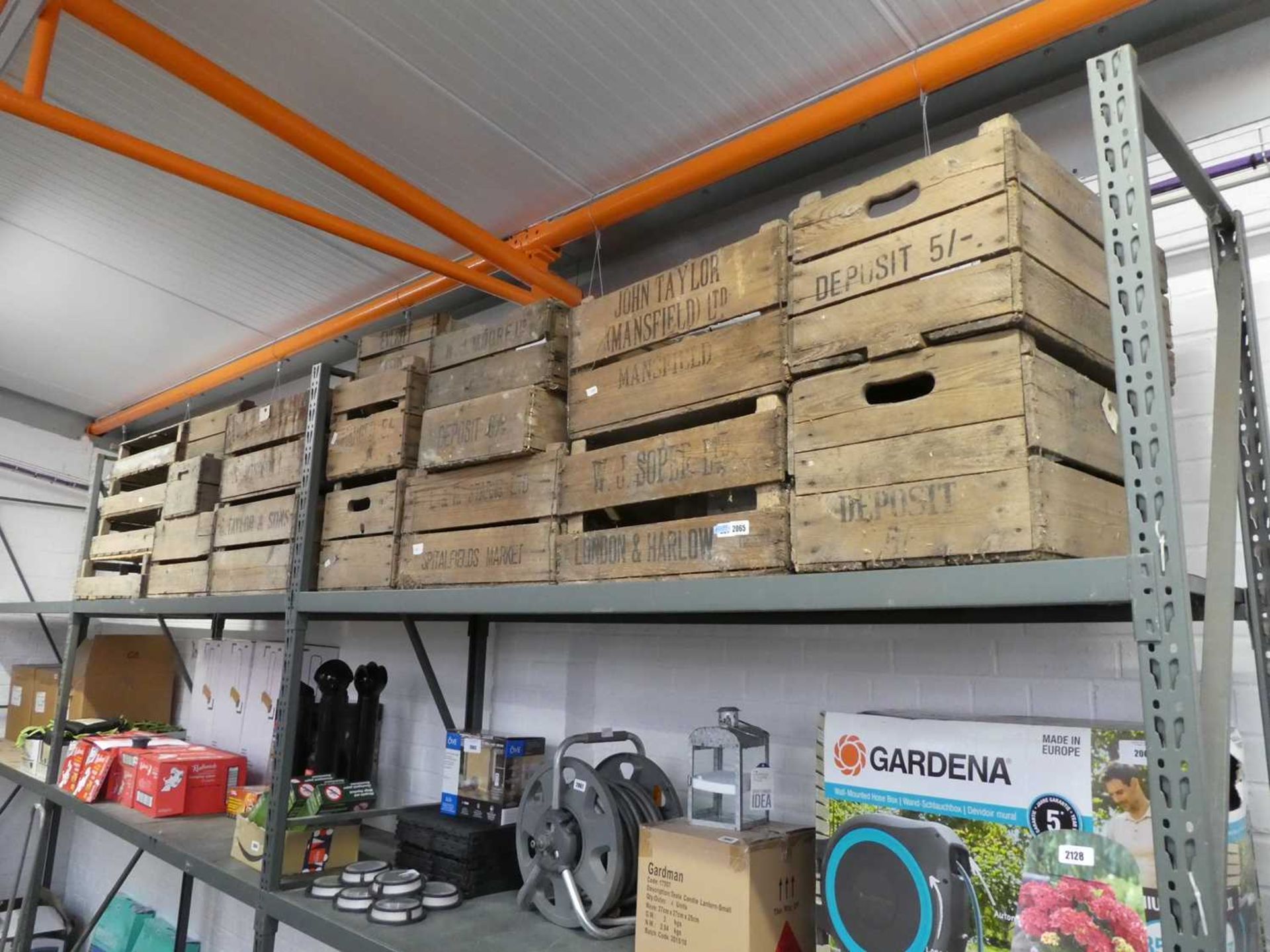 Large quantity of wooden fruit boxes, printed with various locations incl. Liverpool, Mansfield,