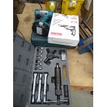 Clarke hydraulic puller set, Makita hand drill, Makita battery drill and Black & Decker hot air