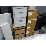 Large oak effect 4-drawer filing cabinet, small 3-drawer pedestal, and a 2-drawer metal filing