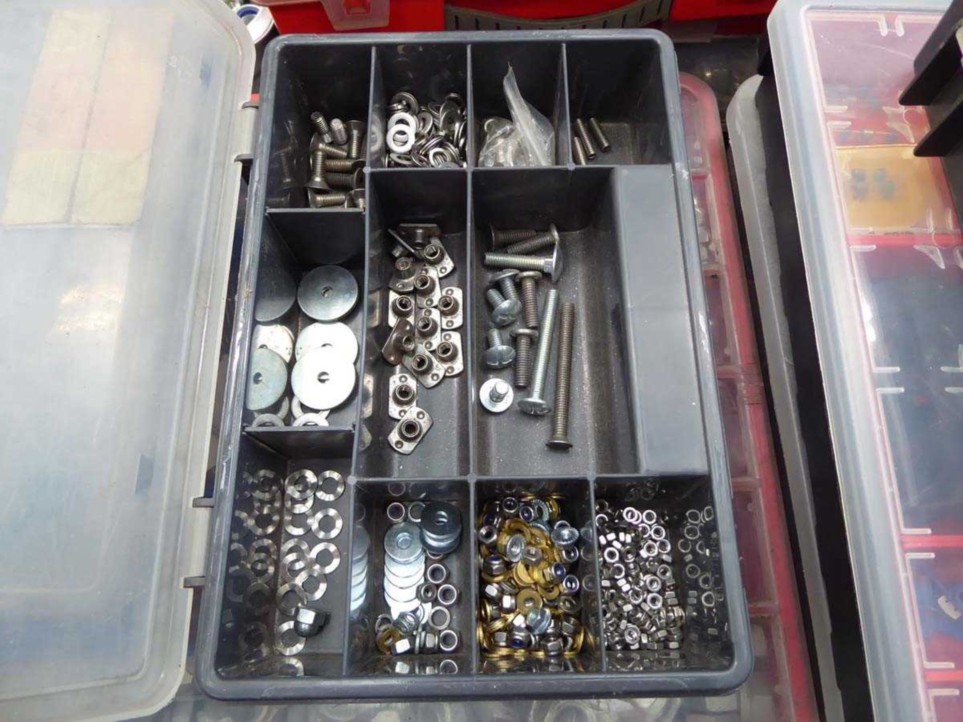 Large quantity of plastic fixings boxes inc. nuts, bolts, screws, washers, electrical connectors - Image 2 of 3