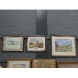Watercolour of country gardens and stately home plus two prints of cottage in Ickwell and country