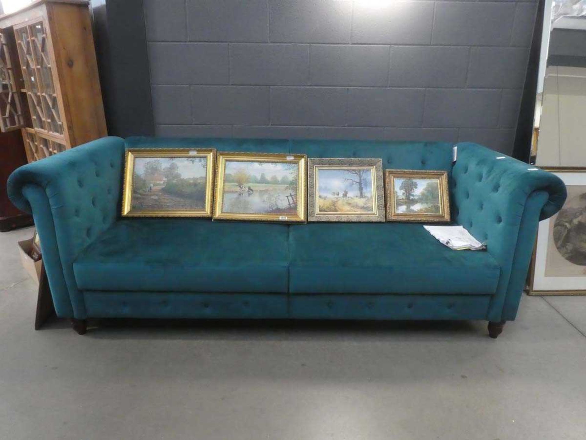 Aquamarine button back 3-seater sofa bed