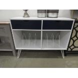 Cream and blue painted 2 drawer counter with racks under
