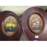 Pair of oval oils on board, still life with flowers