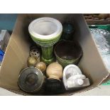 Box containing a jardiniere, kitchen storage vessels and studio pottery