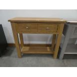 Pine 2 drawer side table with shelf under