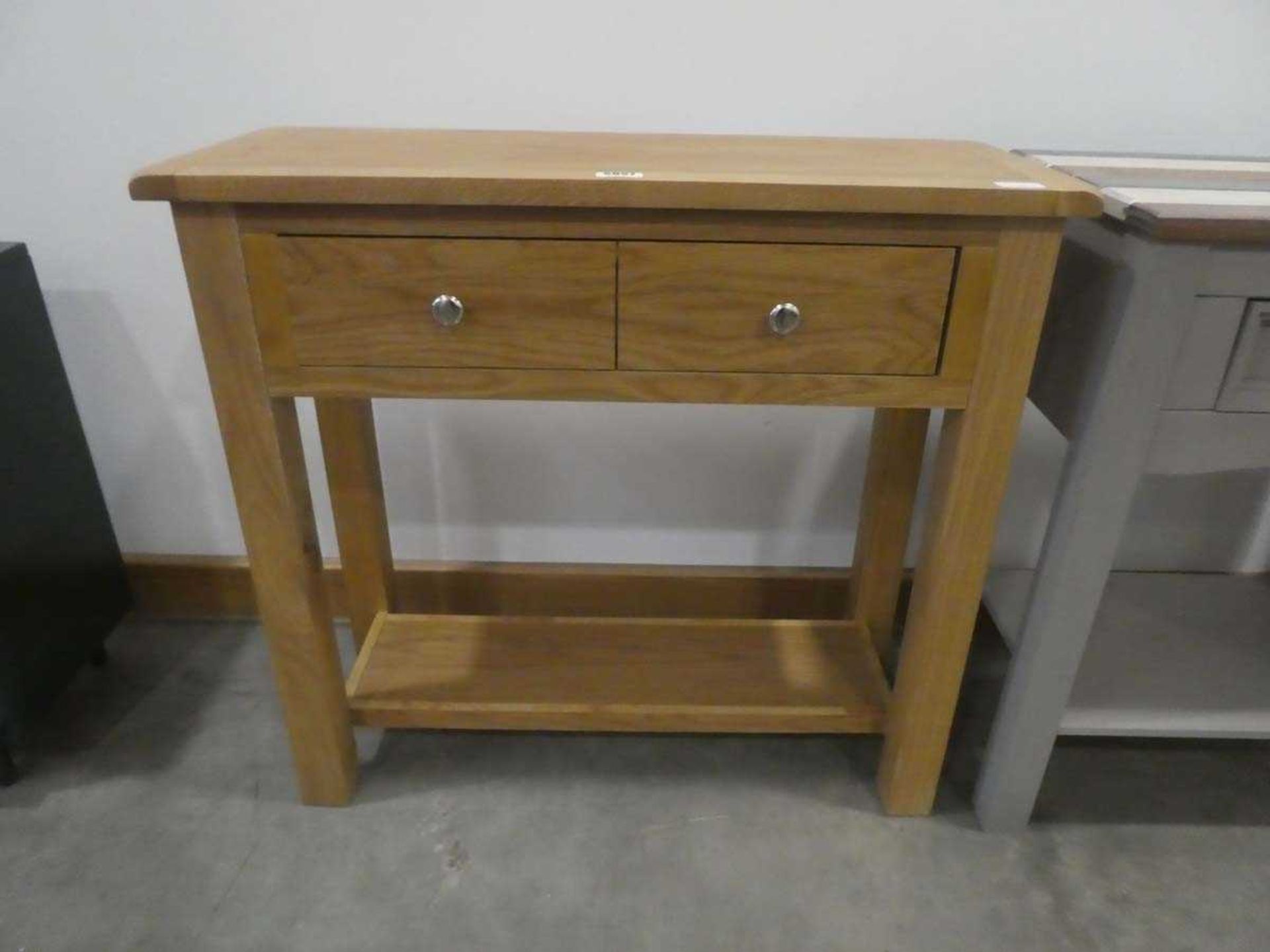 Pine 2 drawer side table with shelf under