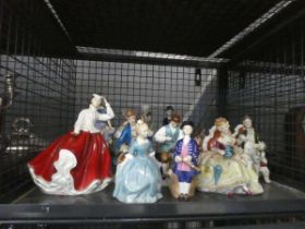 +VAT Cage containing a quantity of Royal Doulton and other lady figures