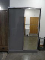 Grey painted wardrobe with mirrored section and sliding door