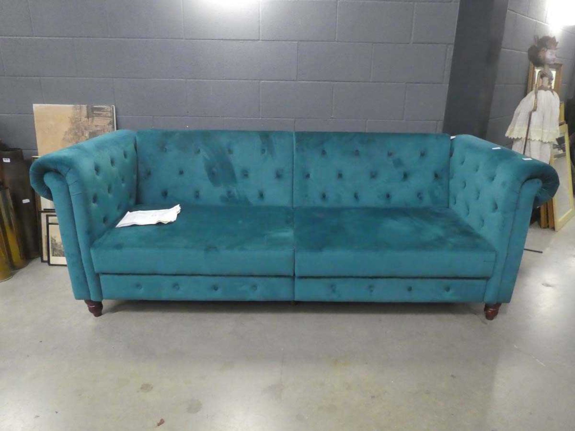 Aquamarine button back 3-seater sofa bed - Image 2 of 2