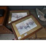 Pair of framed and glazed prints, fishing boats at anchor