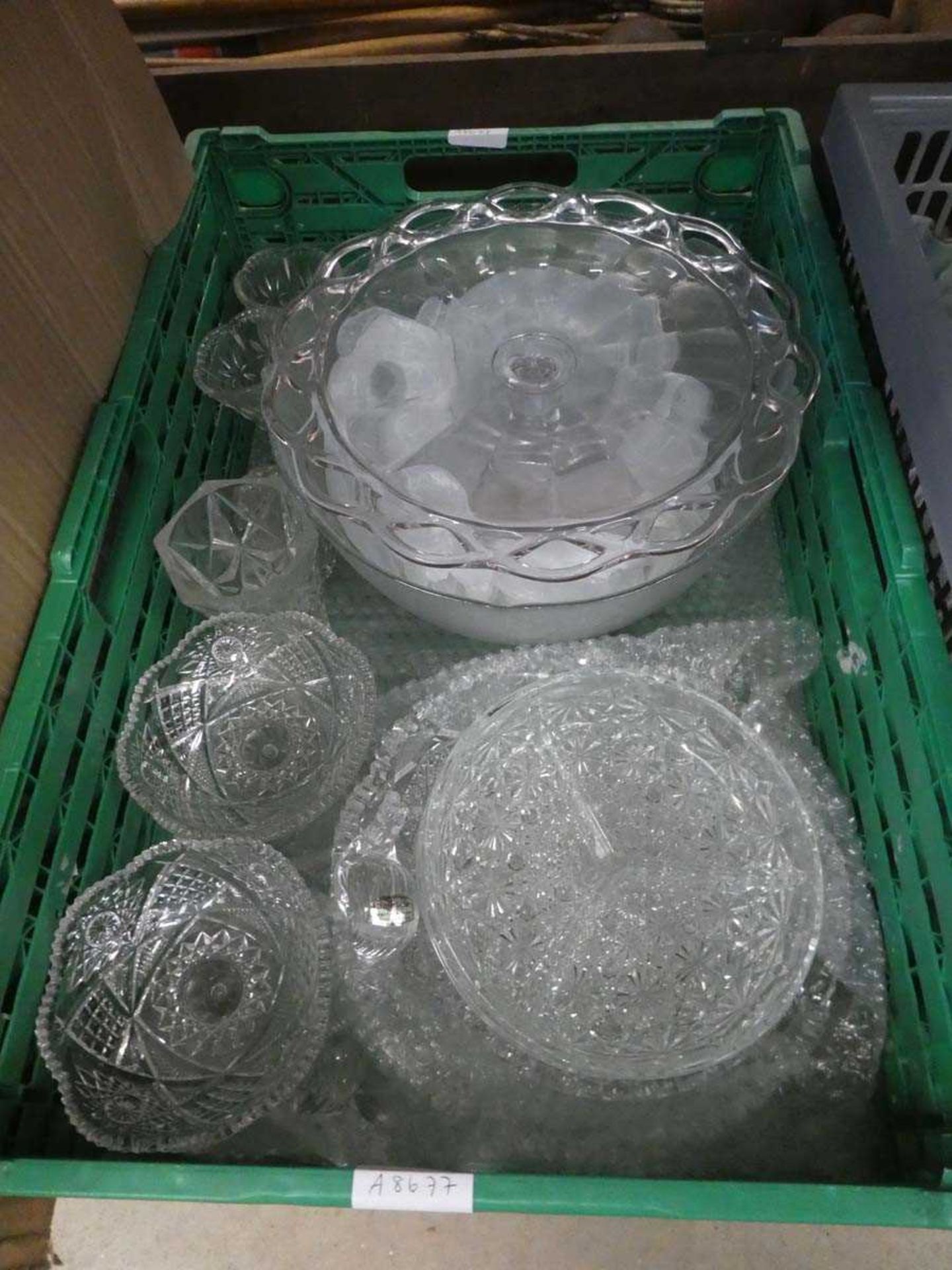 3 boxes containing coloured glass vessels plus various dishes and a punch bowl - Image 2 of 3