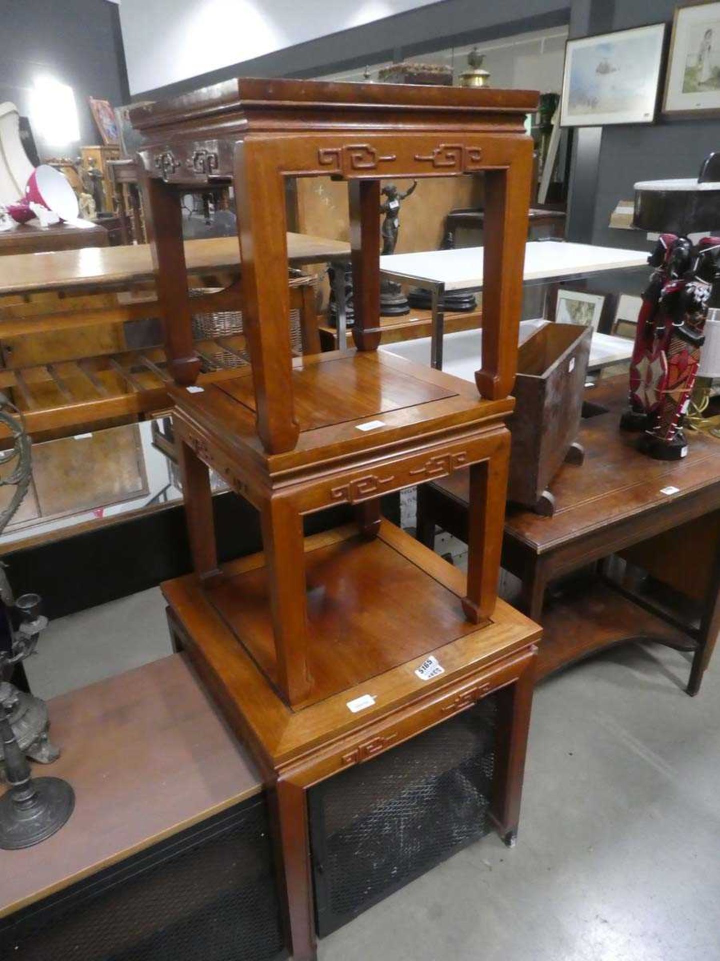 Chinese inspired lamp table plus a matching associated pair