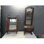 2 Victorian mahogany and oak hanging shelves with mirrors