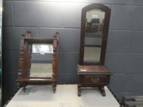 2 Victorian mahogany and oak hanging shelves with mirrors