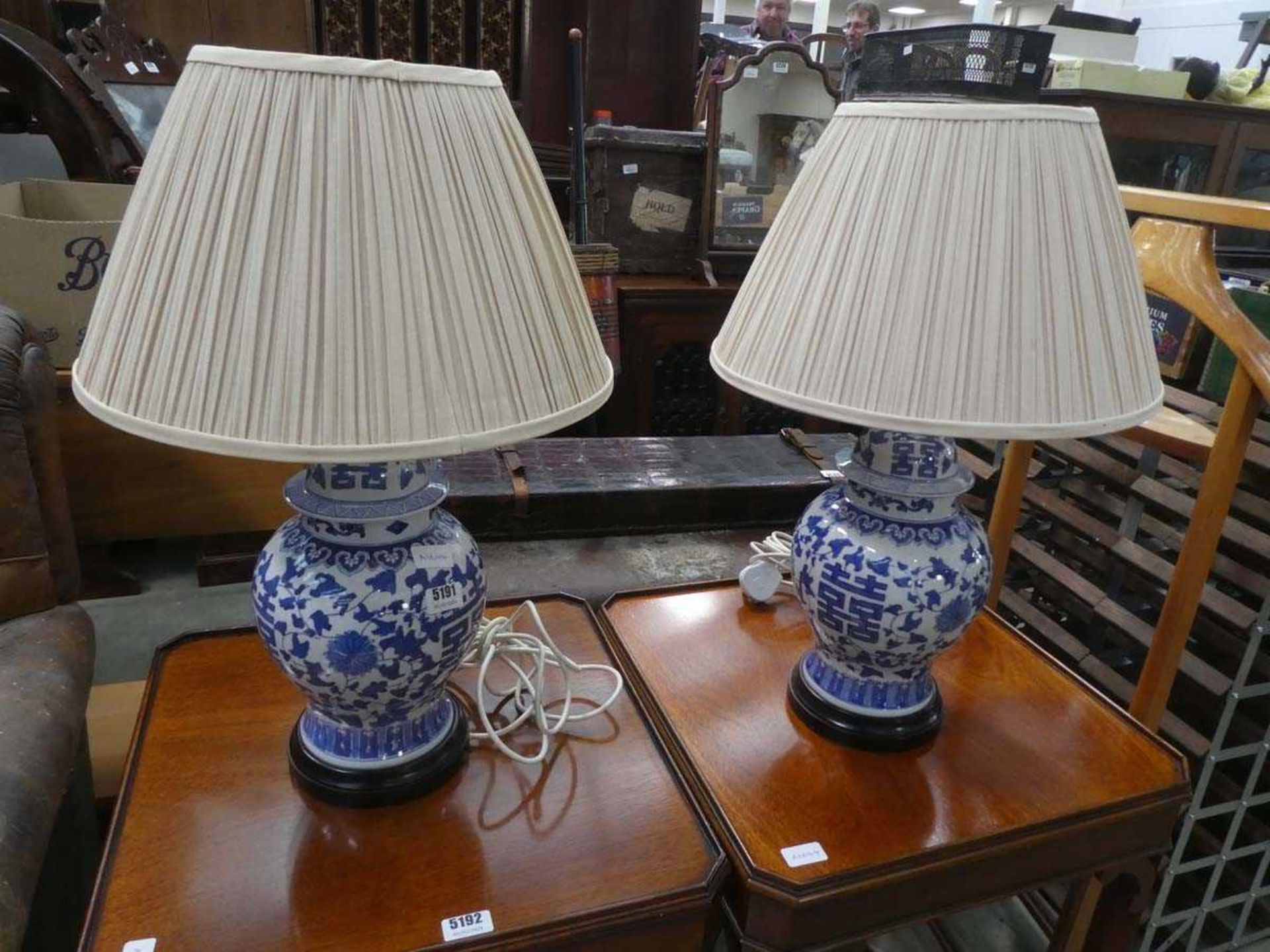 Pair of modern Chinese lamps with pleated shades