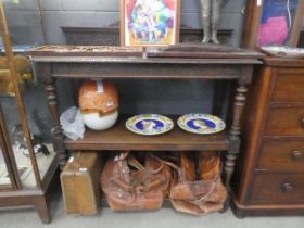 3 tier oak buffet with carved panels