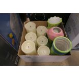 +VAT Box of remote wax effect candles and three vases