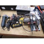 Quantity of assorted tools inc. Dewalt drill, circular saw, Bosch angle grinder and Stanley plane