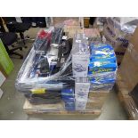 Pallet containing cellotape holders, plastic binders, briefcases, mini label printers and various