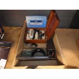 Box containing measuring gauges, dial gauges, micrometers, etc