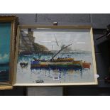 Watercolour - fishing boats in harbour