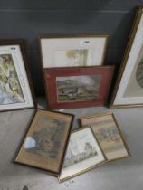 Quantity of prints to include French castle, Widecombe fair, loving couple, Cambridge and an