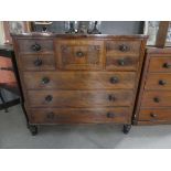 Victorian flame mahogany chest of three over three drawers