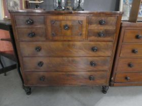 Victorian flame mahogany chest of three over three drawers