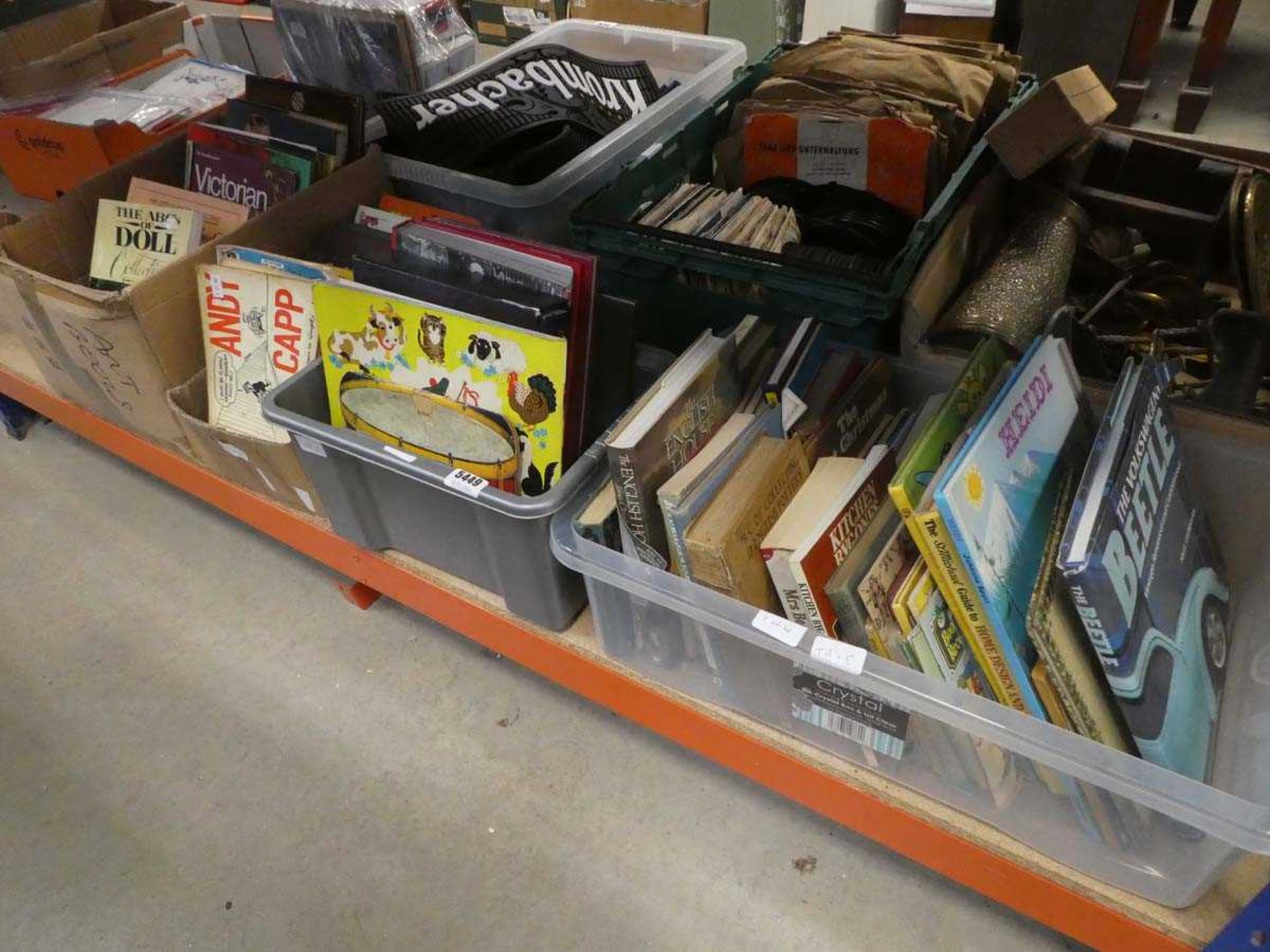 4 boxes containing magazines, childrens books, novels and reference books