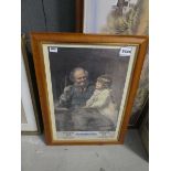 Tea advertising poster in birdseye maple frame