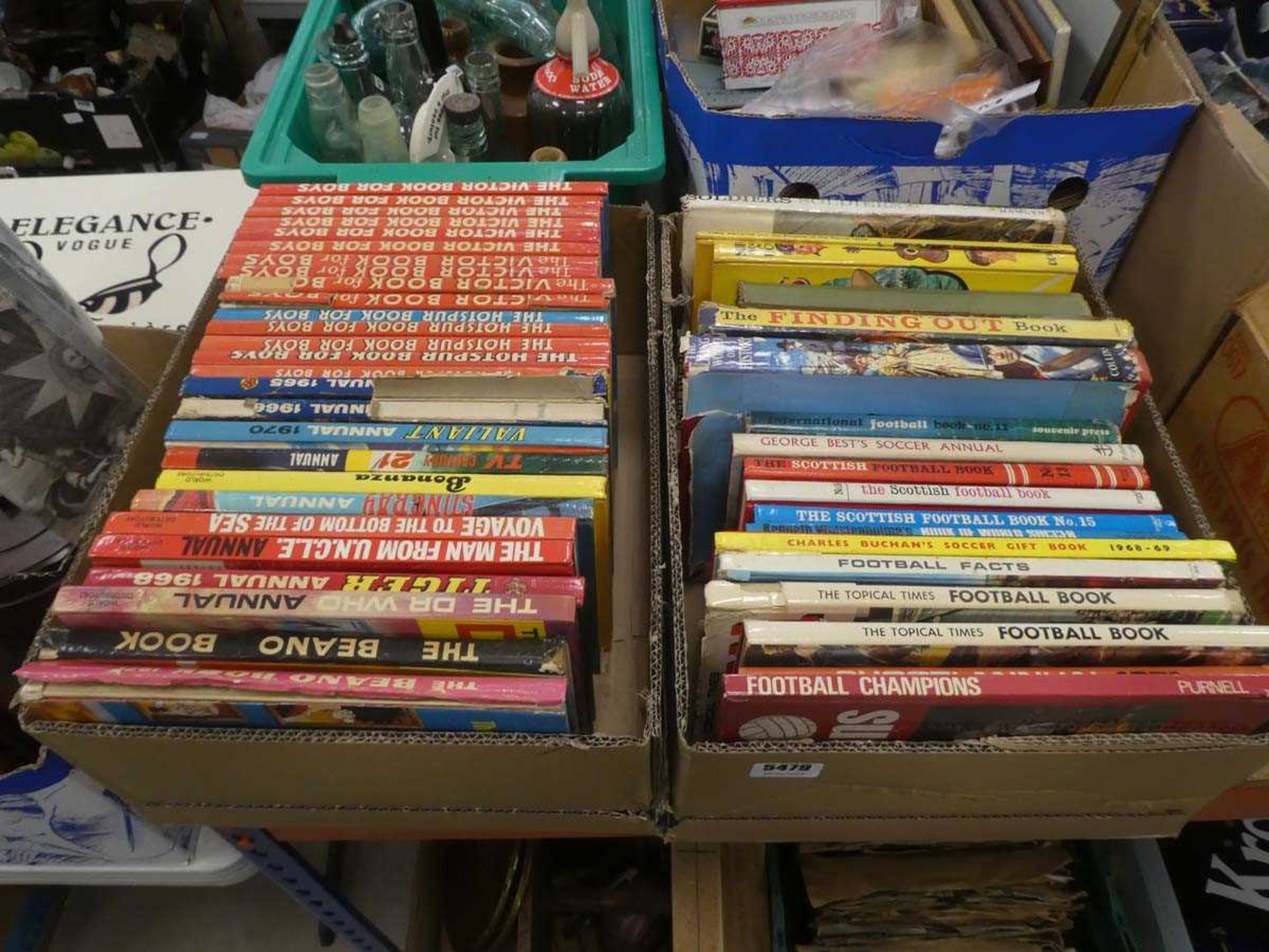 2 boxes containing childrens annuals