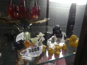 Small collection of carved Inuit basalt figures plus onyx and glass ducks