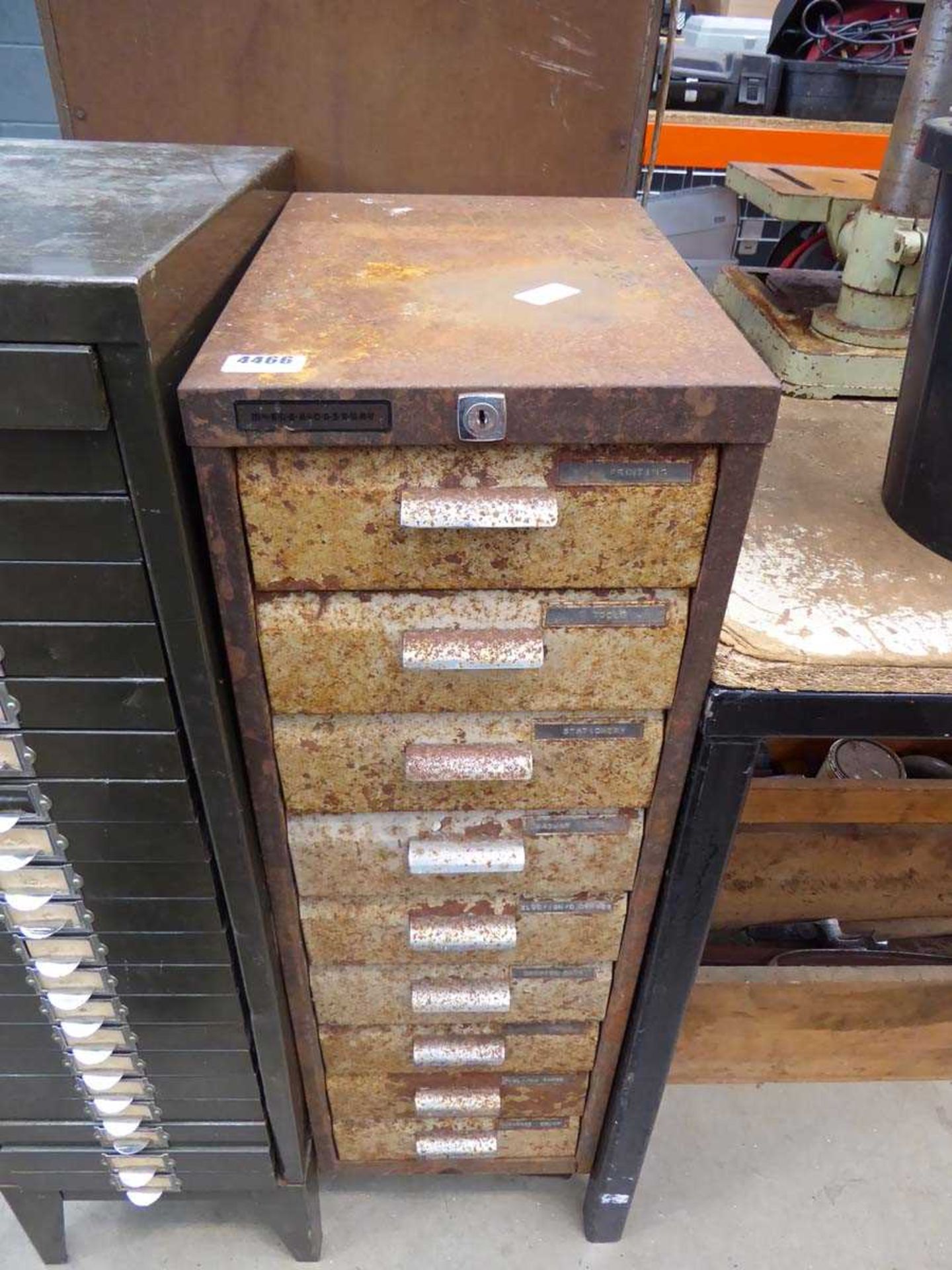 Rusty multidrawer filing cabinet