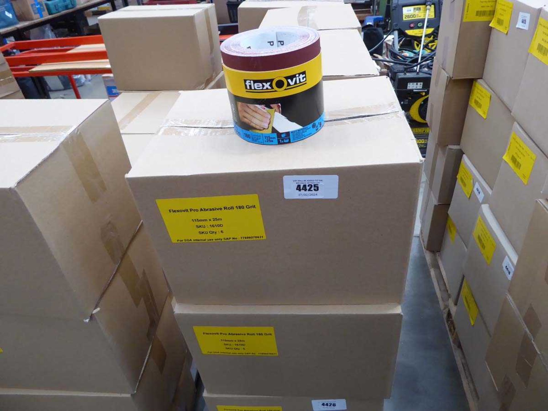 +VAT Two boxes of Flexovit abrasive 180 grit rolls