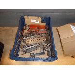 Box of lathe parts and measuring gauges
