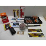 +VAT Chisel set, Stanley 16oz hammer, wire cutters, grinding wheels, finishing discs, Faucet &