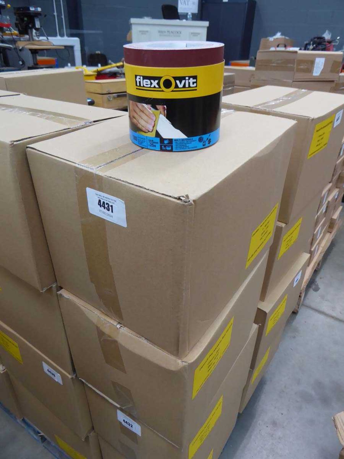 +VAT Two boxes of Flexovit abrasive 180 grit rolls