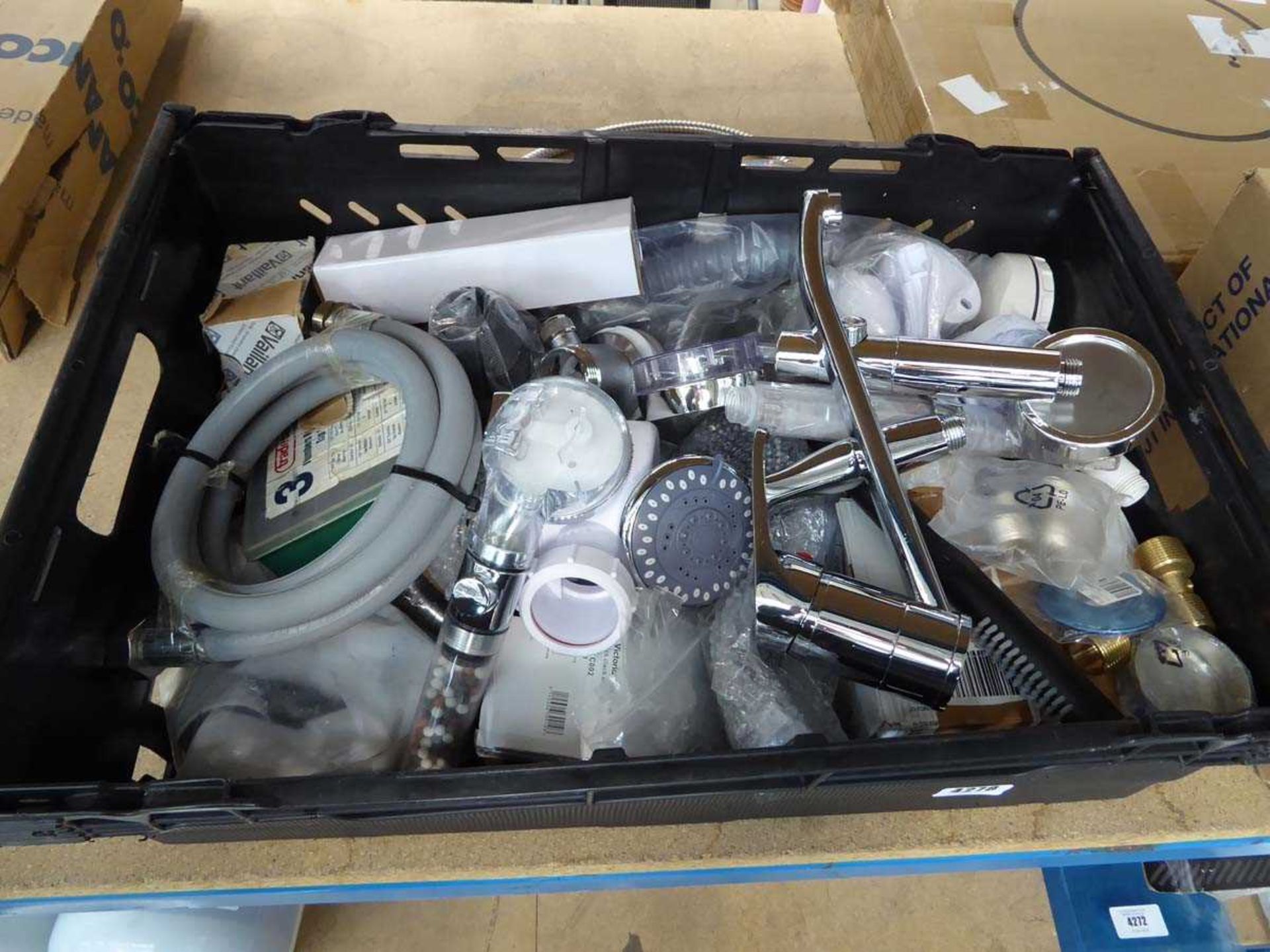 2 boxes of plumbing items including shower heads, taps, valves, etc - Image 2 of 3