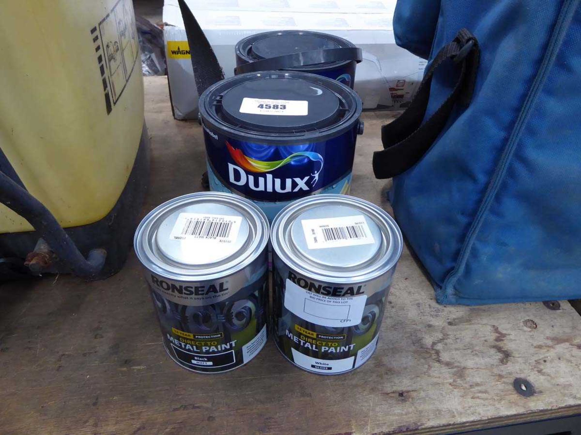 +VAT 2 tins of metal paint and 2 tins of emulsion