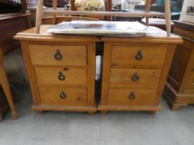 Pair of pine three drawer bedside cabinets