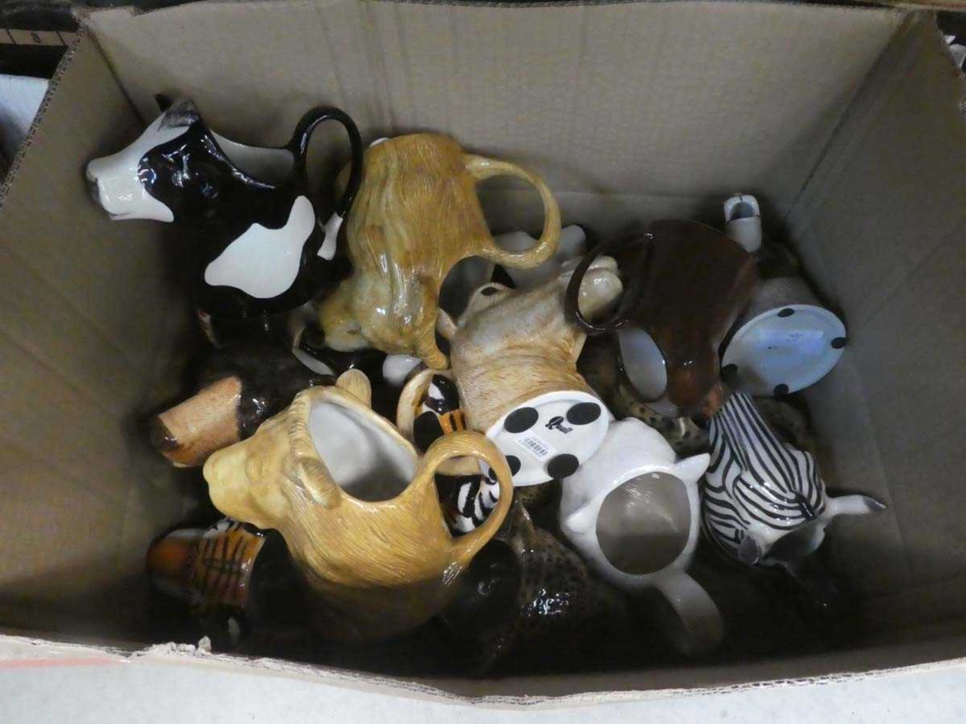 Box containing collection of Quail zoomorphic jugs