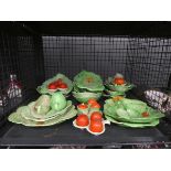 Cage containing lettuce and tomato Carlton Ware crockery to include serving spoons, dishes, jugs and