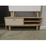 Faux pine and cream painted entertainment unit with shelves and full front drawer