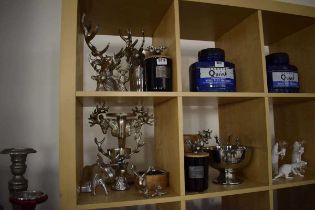 Collection of stag designed ice buckets, stands, containers etc.