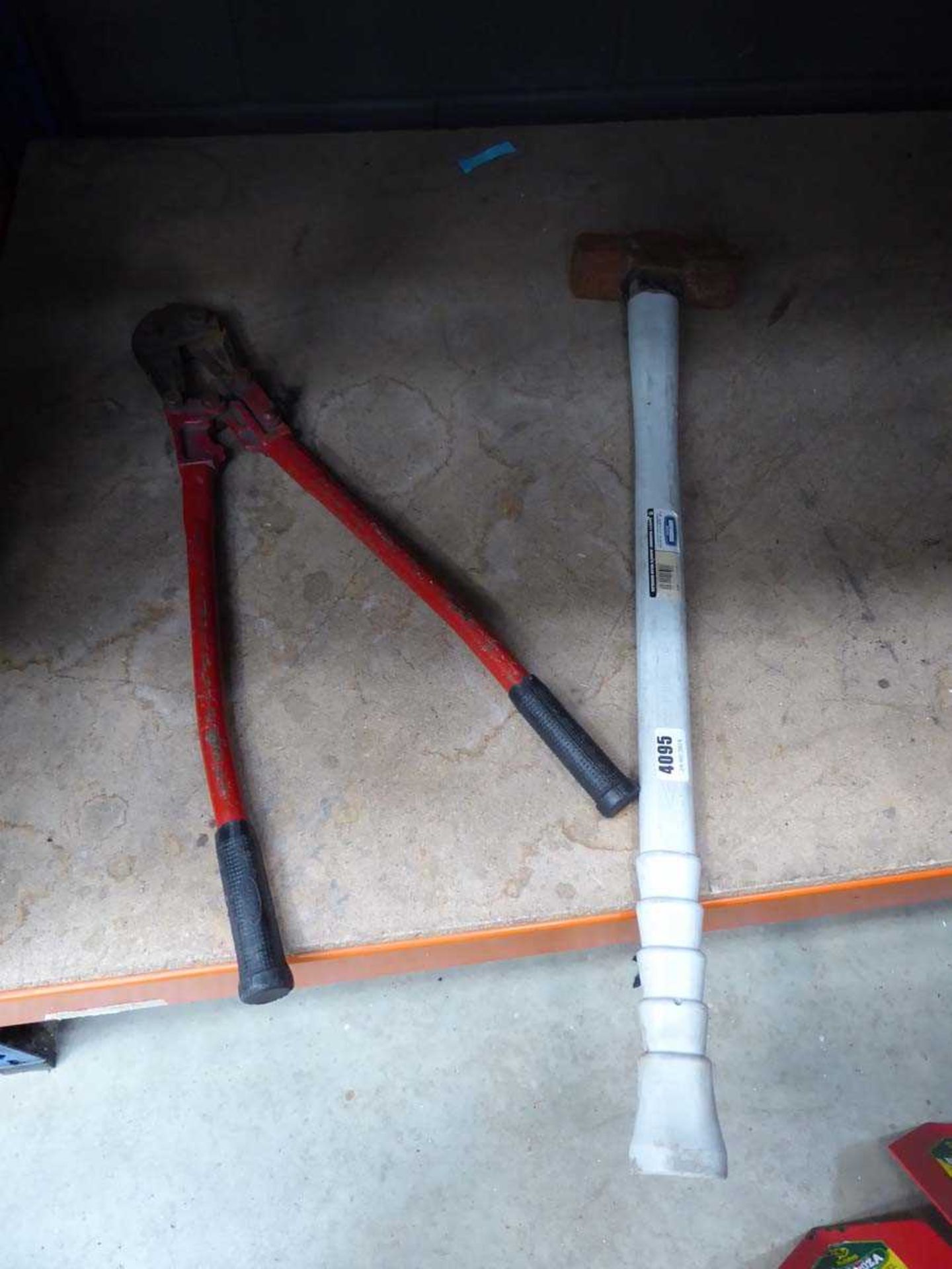 Sledge hammer and pair of bolt croppers
