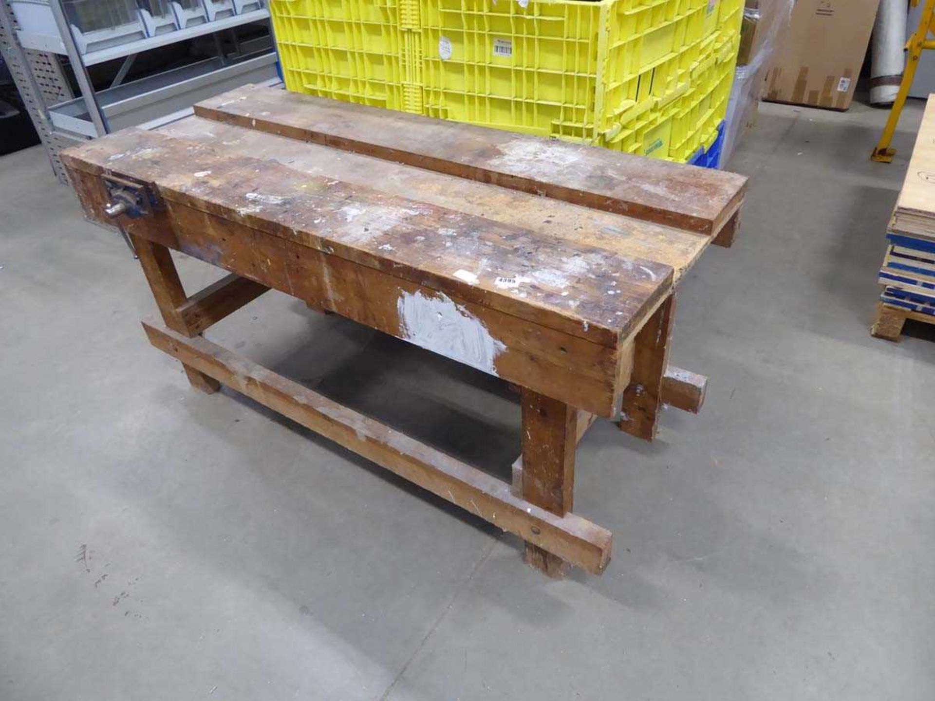 Large woodworking bench with vice