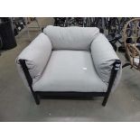 Large garden chair with beige cushions