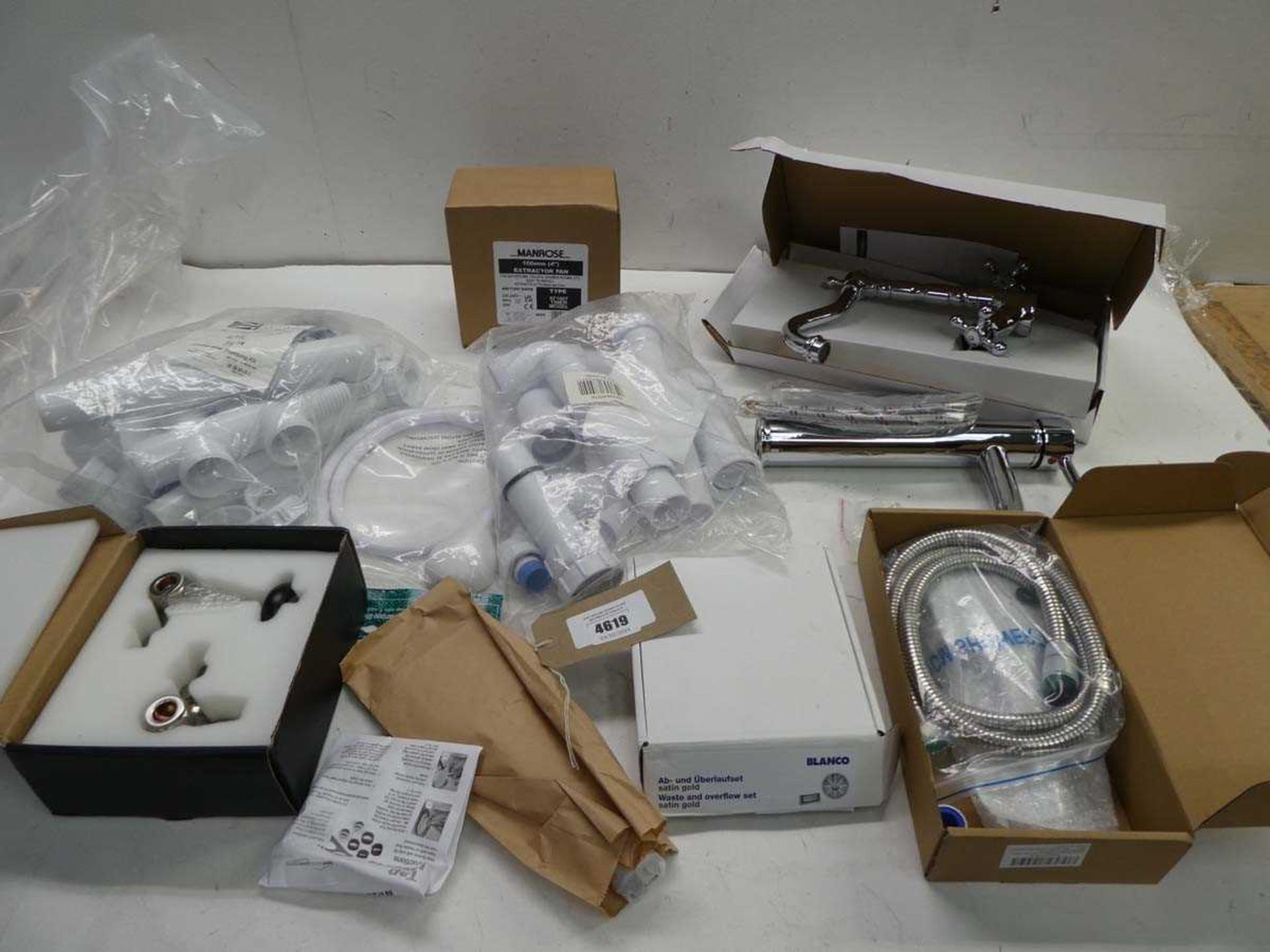 +VAT Radiator valves, bowl plumbing kits, waste & overflow kits, taps, extractor fan etc