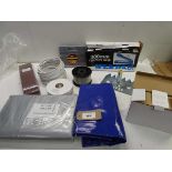 +VAT Impulse sealer, screwdriver set, stove fan, tarpaulins, sanding belts, saw blades, wire etc